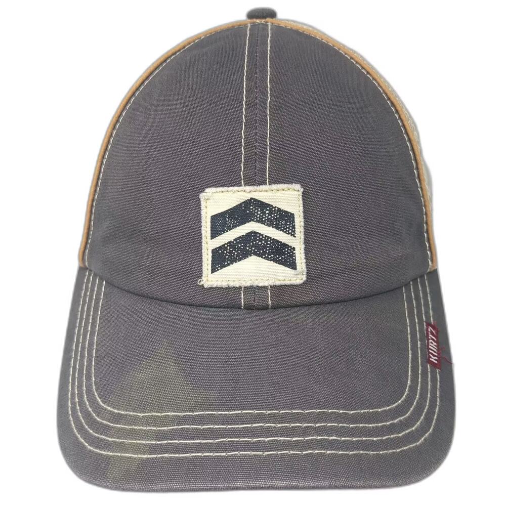 Kurtz Baseball Cap Gray Beige OS Hat Mesh Contrast Stitch Chevron Patch Fitted